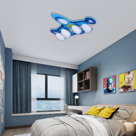 Blue Airplane Flush Mount Ceiling Light 4 Bulbs Cartoon Metal Ceiling Light Fixture for Bedroom Clearhalo 'Ceiling Lights' 'Close To Ceiling Lights' 'Close to ceiling' 'Flush mount' Lighting' 93946