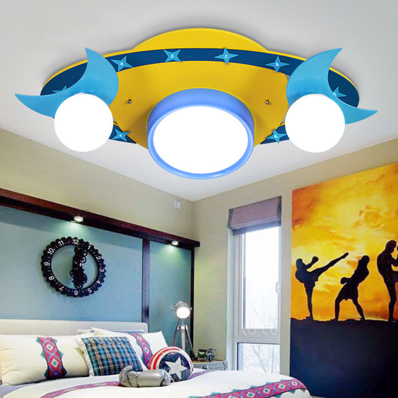 Metal UFO Shape Ceiling Light Fixture Cartoon Flush Ceiling Light Fixture in Yellow for Kindergarten Yellow Clearhalo 'Ceiling Lights' 'Close To Ceiling Lights' 'Close to ceiling' 'Flush mount' Lighting' 93949