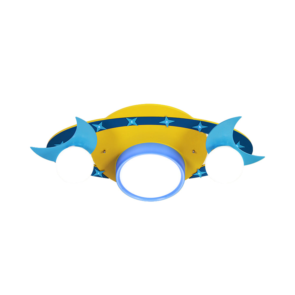 Metal UFO Shape Ceiling Light Fixture Cartoon Flush Ceiling Light Fixture in Yellow for Kindergarten Clearhalo 'Ceiling Lights' 'Close To Ceiling Lights' 'Close to ceiling' 'Flush mount' Lighting' 93951