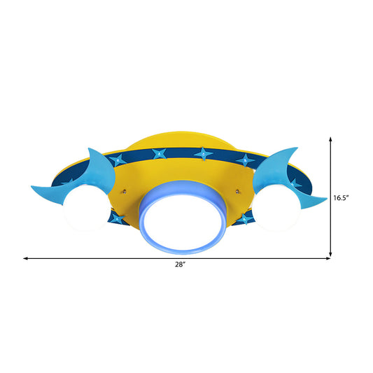 Metal UFO Shape Ceiling Light Fixture Cartoon Flush Ceiling Light Fixture in Yellow for Kindergarten Clearhalo 'Ceiling Lights' 'Close To Ceiling Lights' 'Close to ceiling' 'Flush mount' Lighting' 93952