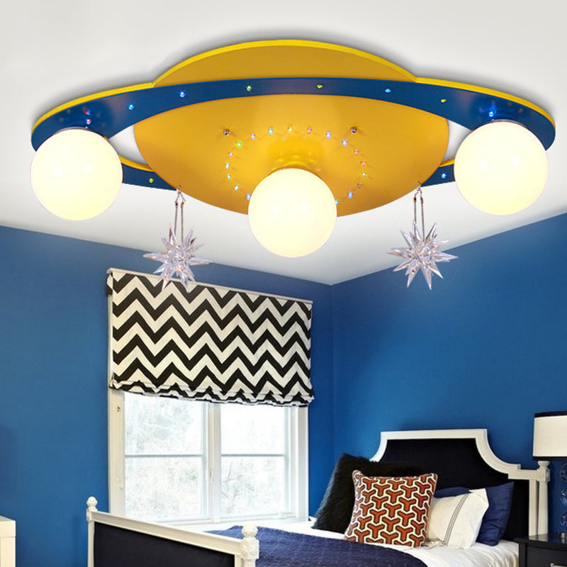 Living Room UFO Flush Mount Ceiling Light Metal Designer Ceiling Light in Yellow Yellow Clearhalo 'Ceiling Lights' 'Close To Ceiling Lights' 'Close to ceiling' 'Flush mount' Lighting' 93953