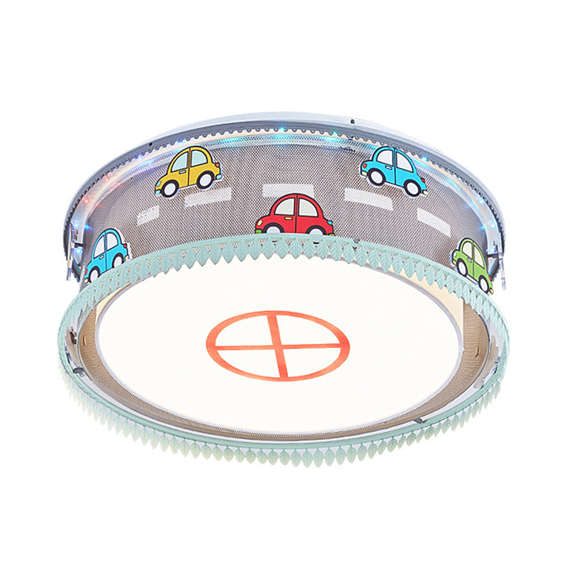 Drum Kid Bedroom Flush Mount Ceiling Light with Car Acrylic Cartoon Ceiling Light in Multi Color Clearhalo 'Ceiling Lights' 'Close To Ceiling Lights' 'Close to ceiling' 'Flush mount' Lighting' 93964