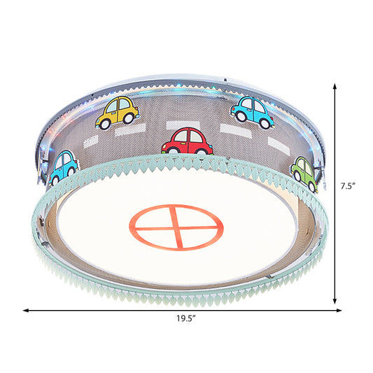 Drum Kid Bedroom Flush Mount Ceiling Light with Car Acrylic Cartoon Ceiling Light in Multi Color Clearhalo 'Ceiling Lights' 'Close To Ceiling Lights' 'Close to ceiling' 'Flush mount' Lighting' 93965