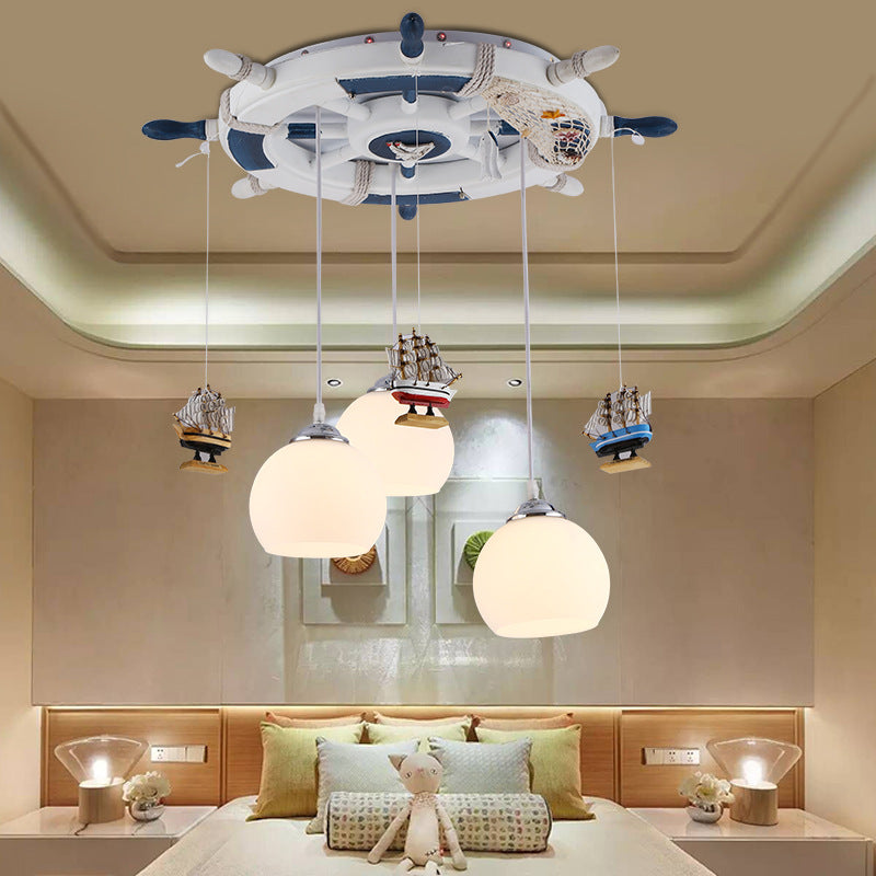 Anchor Bedroom Hanging Lights Glass 3 Bulbs Cartoon Hanging Pendant Light Fixture in White Clearhalo 'Ceiling Lights' 'Pendant Lights' 'Pendants' Lighting' 93967