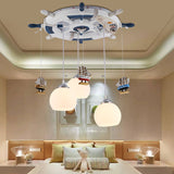 Anchor Bedroom Hanging Lights Glass 3 Bulbs Cartoon Hanging Pendant Light Fixture in White Clearhalo 'Ceiling Lights' 'Pendant Lights' 'Pendants' Lighting' 93967