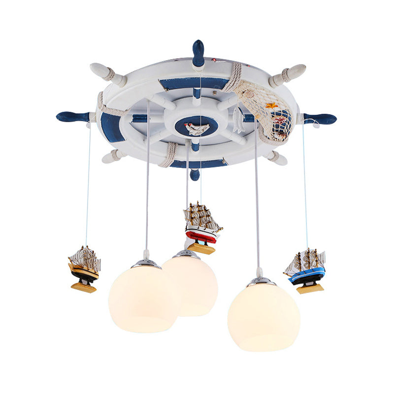 Anchor Bedroom Hanging Lights Glass 3 Bulbs Cartoon Hanging Pendant Light Fixture in White Clearhalo 'Ceiling Lights' 'Pendant Lights' 'Pendants' Lighting' 93969