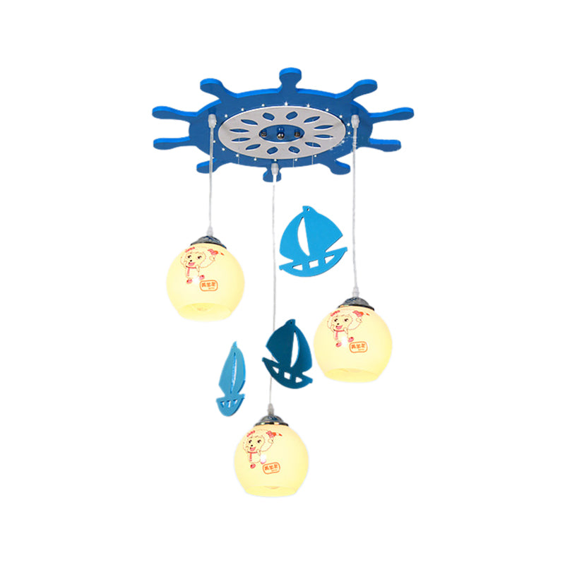 Seaside Sheep Hanging Lamp 3 Lights Glass Pendant Light Fixture in Blue for Kid Bedroom Clearhalo 'Ceiling Lights' 'Pendant Lights' 'Pendants' Lighting' 93978