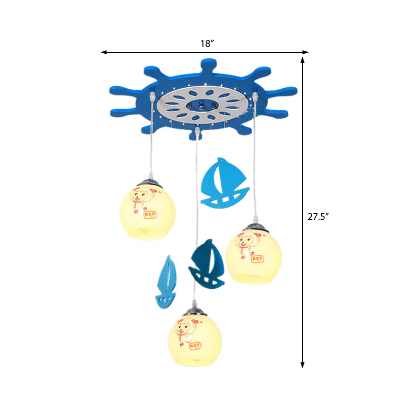 Seaside Sheep Hanging Lamp 3 Lights Glass Pendant Light Fixture in Blue for Kid Bedroom Clearhalo 'Ceiling Lights' 'Pendant Lights' 'Pendants' Lighting' 93979