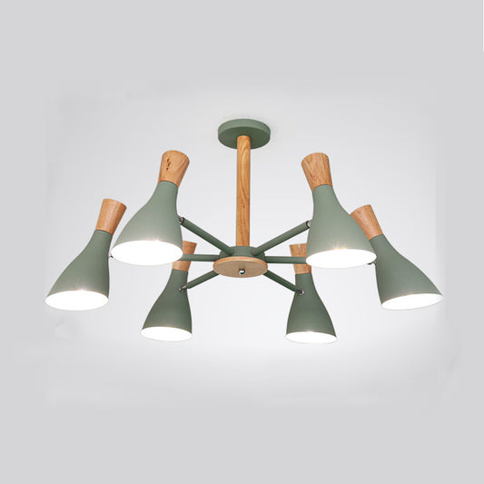 Green Horn Shape Hanging Ceiling Lamp 6 Lights Monochromatic Metal Hanging Chandelier for Living Room Clearhalo 'Ceiling Lights' 'Chandeliers' Lighting' options 94042