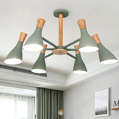 Green Horn Shape Hanging Ceiling Lamp 6 Lights Monochromatic Metal Hanging Chandelier for Living Room Clearhalo 'Ceiling Lights' 'Chandeliers' Lighting' options 94043