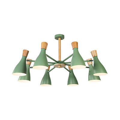 Metal Wooden Horn Shape Hanging Ceiling Lamp 8 Bulbs Hanging Chandelier in Green for Living Room Clearhalo 'Ceiling Lights' 'Chandeliers' Lighting' options 94045