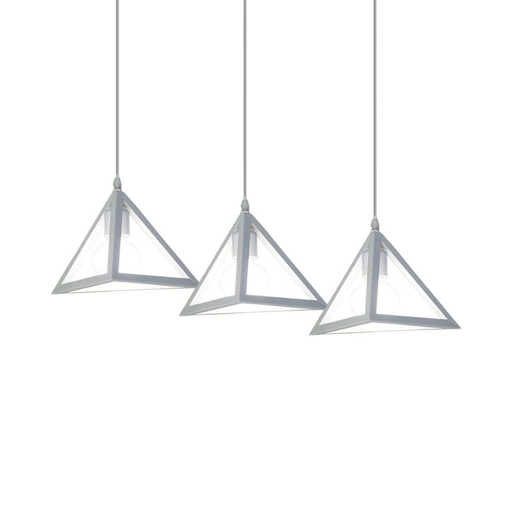 3 Heads Hanging Lamp Retro Industrial Triangle Metallic Pendant Lighting with Wire Guard and Linear/Round Canopy in Black/White Clearhalo 'Ceiling Lights' 'Modern Pendants' 'Modern' 'Pendant Lights' 'Pendants' Lighting' 94297