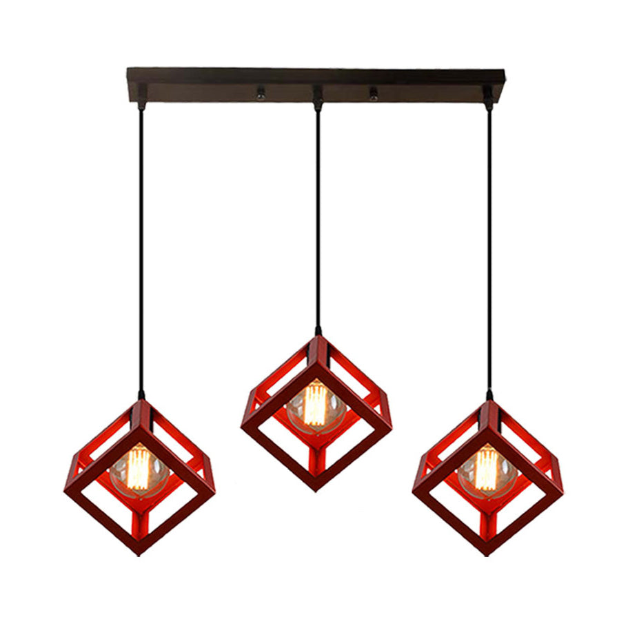 3 Bulbs Metal Pendant Light Industrial Black/White Squared Living Room Ceiling Lamp with Wire Cage Shade Clearhalo 'Ceiling Lights' 'Modern Pendants' 'Modern' 'Pendant Lights' 'Pendants' Lighting' 94307