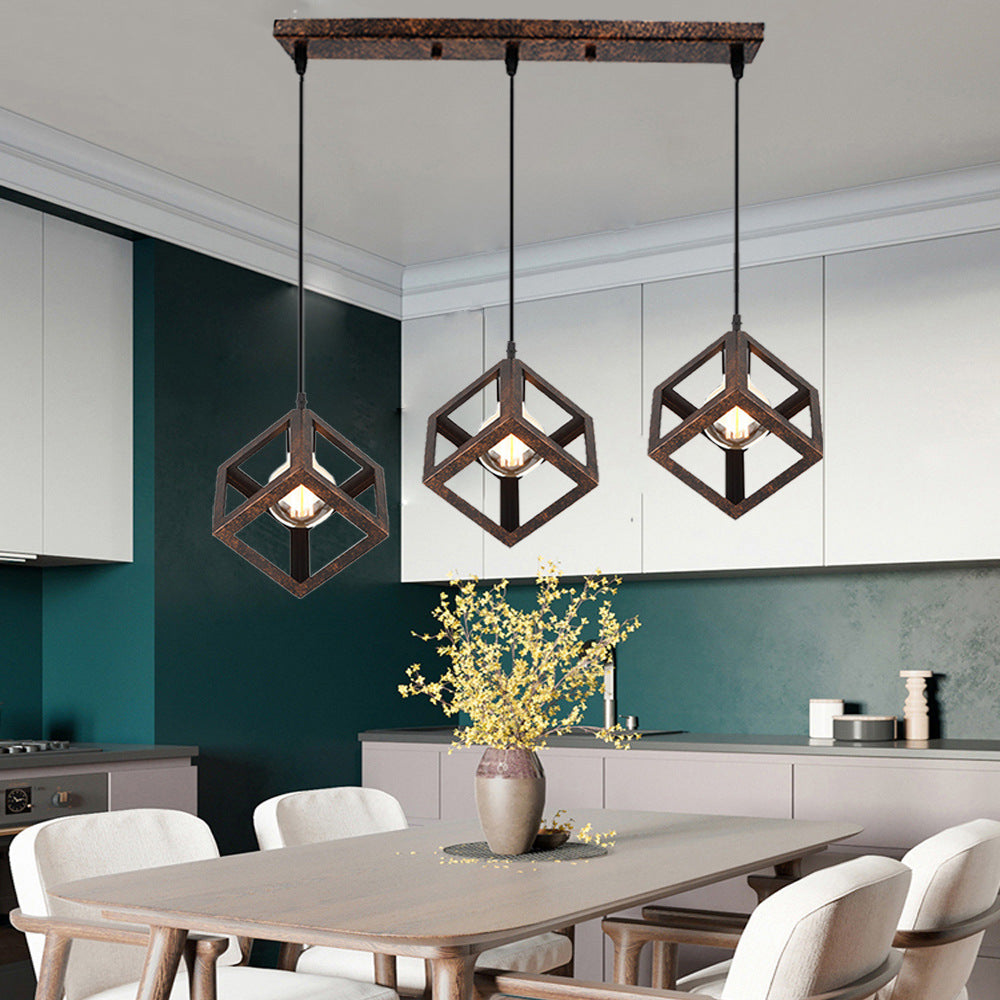 3 Bulbs Metal Pendant Light Industrial Black/White Squared Living Room Ceiling Lamp with Wire Cage Shade Clearhalo 'Ceiling Lights' 'Modern Pendants' 'Modern' 'Pendant Lights' 'Pendants' Lighting' 94311