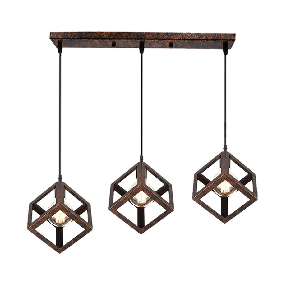 3 Bulbs Metal Pendant Light Industrial Black/White Squared Living Room Ceiling Lamp with Wire Cage Shade Clearhalo 'Ceiling Lights' 'Modern Pendants' 'Modern' 'Pendant Lights' 'Pendants' Lighting' 94312