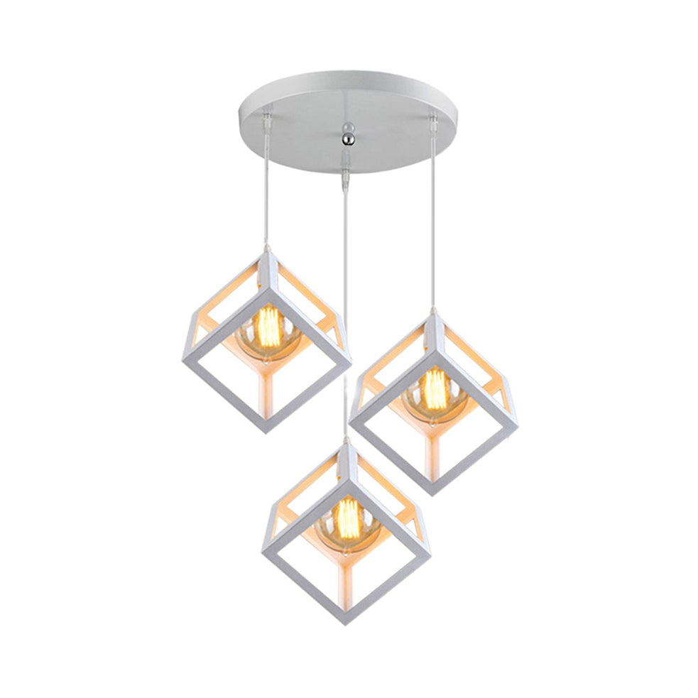 3 Bulbs Metal Pendant Light Industrial Black/White Squared Living Room Ceiling Lamp with Wire Cage Shade Clearhalo 'Ceiling Lights' 'Modern Pendants' 'Modern' 'Pendant Lights' 'Pendants' Lighting' 94317