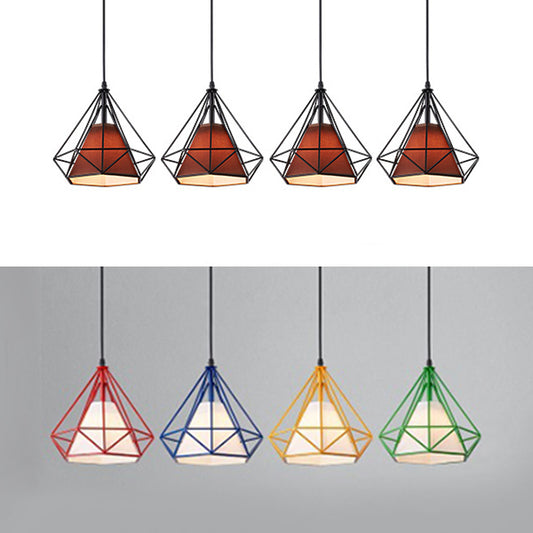 5 Lights Wire Cage Hanging Lamp with Diamond Shade Industrial Brown/Multi Colored Metal and Fabric Pendant Light Clearhalo 'Ceiling Lights' 'Modern Pendants' 'Modern' 'Pendant Lights' 'Pendants' Lighting' 94375