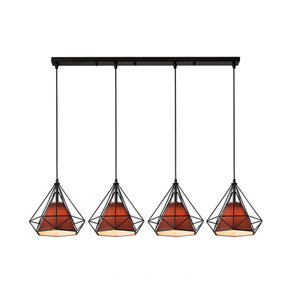 5 Lights Wire Cage Hanging Lamp with Diamond Shade Industrial Brown/Multi Colored Metal and Fabric Pendant Light Brown Clearhalo 'Ceiling Lights' 'Modern Pendants' 'Modern' 'Pendant Lights' 'Pendants' Lighting' 94376