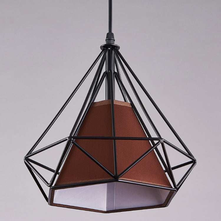 5 Lights Wire Cage Hanging Lamp with Diamond Shade Industrial Brown/Multi Colored Metal and Fabric Pendant Light Clearhalo 'Ceiling Lights' 'Modern Pendants' 'Modern' 'Pendant Lights' 'Pendants' Lighting' 94377