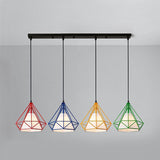 5 Lights Wire Cage Hanging Lamp with Diamond Shade Industrial Brown/Multi Colored Metal and Fabric Pendant Light Red-Yellow-Blue-Green Clearhalo 'Ceiling Lights' 'Modern Pendants' 'Modern' 'Pendant Lights' 'Pendants' Lighting' 94378