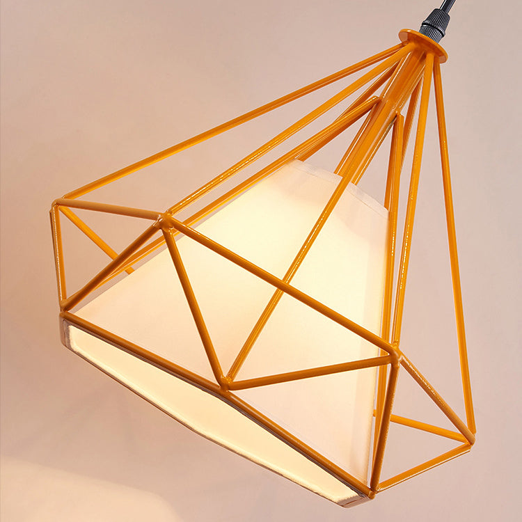 5 Lights Wire Cage Hanging Lamp with Diamond Shade Industrial Brown/Multi Colored Metal and Fabric Pendant Light Clearhalo 'Ceiling Lights' 'Modern Pendants' 'Modern' 'Pendant Lights' 'Pendants' Lighting' 94380