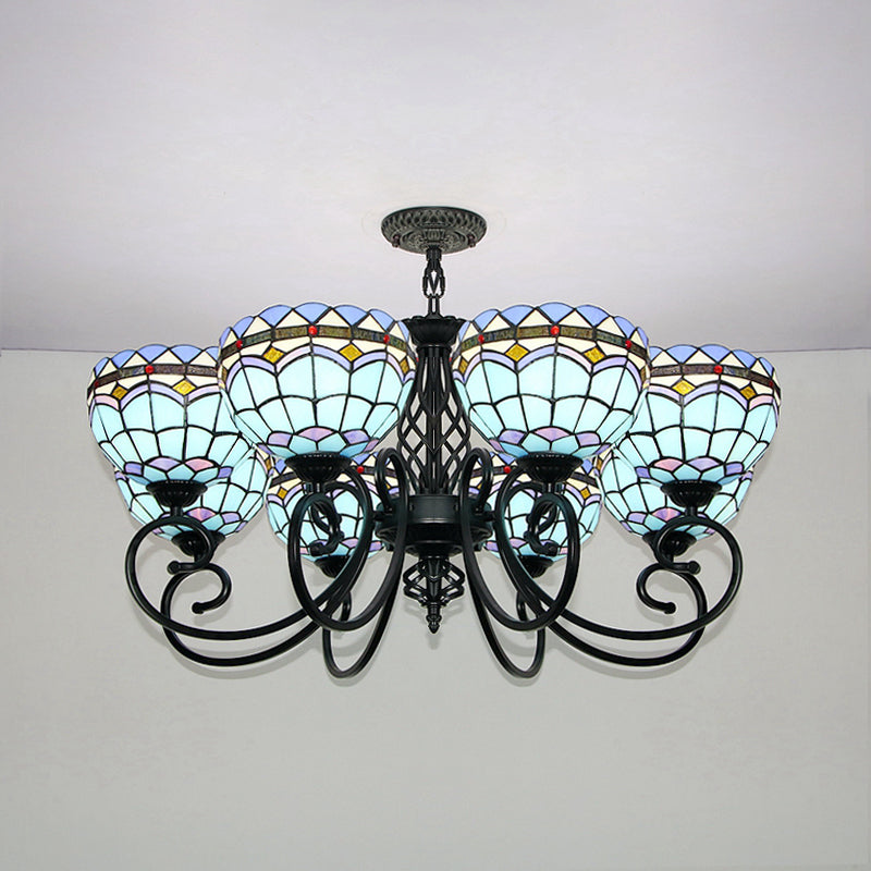 Baroque Indoor Pendant Light with Bowl Shade Stained Glass Ceiling Chandelier in Blue for Hotel Blue Clearhalo 'Ceiling Lights' 'Chandeliers' 'Industrial' 'Middle Century Chandeliers' 'Tiffany Chandeliers' 'Tiffany close to ceiling' 'Tiffany' Lighting' 94540