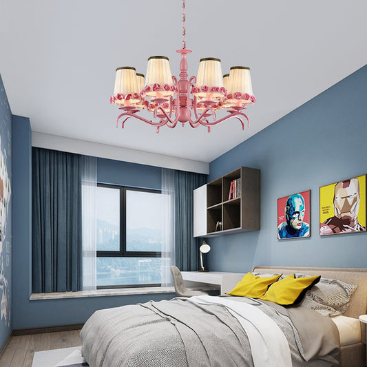 Hotel Fold Tapered Shade Chandelier with Flower Metal 8 Bulbs Modern Pink Hanging Light Clearhalo 'Ceiling Lights' 'Chandeliers' Lighting' options 94616