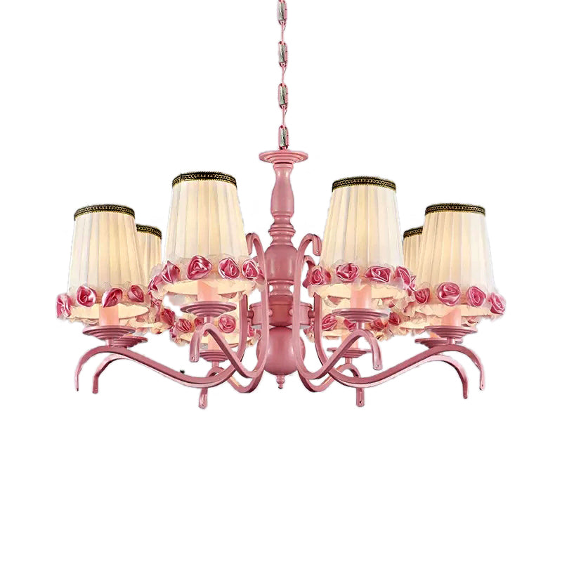 Hotel Fold Tapered Shade Chandelier with Flower Metal 8 Bulbs Modern Pink Hanging Light Clearhalo 'Ceiling Lights' 'Chandeliers' Lighting' options 94617