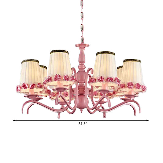 Hotel Fold Tapered Shade Chandelier with Flower Metal 8 Bulbs Modern Pink Hanging Light Clearhalo 'Ceiling Lights' 'Chandeliers' Lighting' options 94618