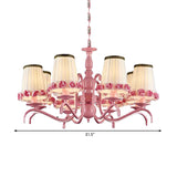Hotel Fold Tapered Shade Chandelier with Flower Metal 8 Bulbs Modern Pink Hanging Light Clearhalo 'Ceiling Lights' 'Chandeliers' Lighting' options 94618
