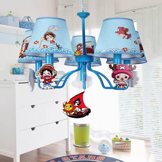 Cartoon Pirate Chandelier with Tapered Shade Metal 5 Heads Blue Pendant Light for Boys Bedroom Clearhalo 'Ceiling Lights' 'Chandeliers' Lighting' options 94657