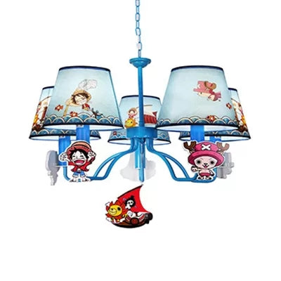 Cartoon Pirate Chandelier with Tapered Shade Metal 5 Heads Blue Pendant Light for Boys Bedroom Clearhalo 'Ceiling Lights' 'Chandeliers' Lighting' options 94658
