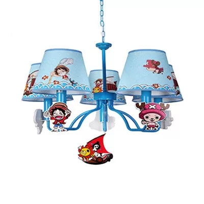 Cartoon Pirate Chandelier with Tapered Shade Metal 5 Heads Blue Pendant Light for Boys Bedroom Clearhalo 'Ceiling Lights' 'Chandeliers' Lighting' options 94659