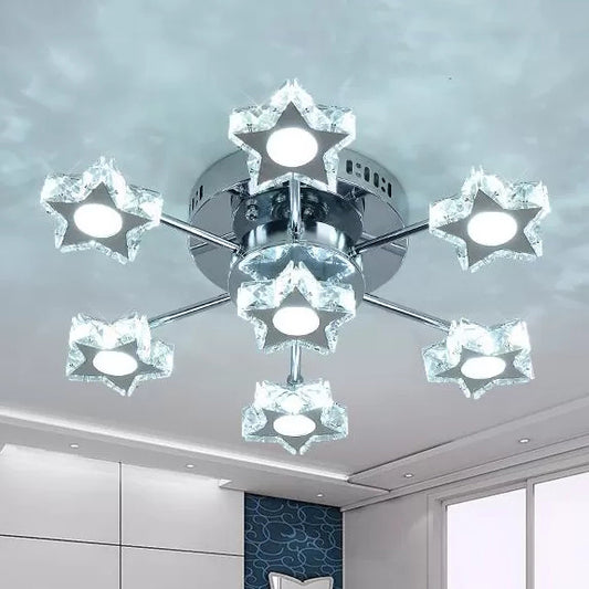 7 Heads Starry Ceiling Light Rotatable Modern Metal Semi Flush Mount Light in Chrome for Kid Bedroom Chrome Clearhalo 'Ceiling Lights' 'Close To Ceiling Lights' 'Close to ceiling' 'Semi-flushmount' Lighting' 94994