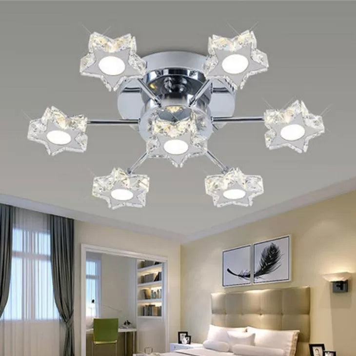 7 Heads Starry Ceiling Light Rotatable Modern Metal Semi Flush Mount Light in Chrome for Kid Bedroom Clearhalo 'Ceiling Lights' 'Close To Ceiling Lights' 'Close to ceiling' 'Semi-flushmount' Lighting' 94997