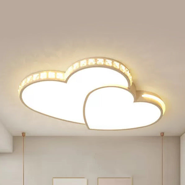 Loving Heart Ceiling Mount Light with Crystal Deco Acrylic LED Modernist Ceiling Fixture in White for Child Bedroom Clearhalo 'Ceiling Lights' 'Close To Ceiling Lights' 'Close to ceiling' 'Flush mount' Lighting' 95011