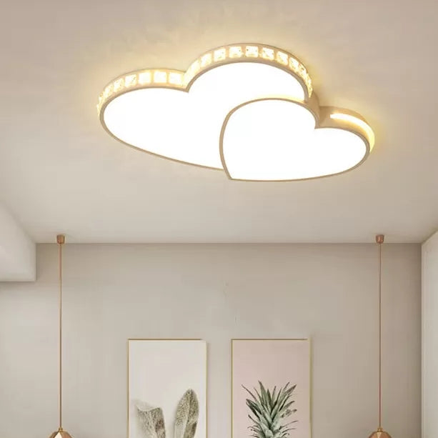 Loving Heart Ceiling Mount Light with Crystal Deco Acrylic LED Modernist Ceiling Fixture in White for Child Bedroom Clearhalo 'Ceiling Lights' 'Close To Ceiling Lights' 'Close to ceiling' 'Flush mount' Lighting' 95013