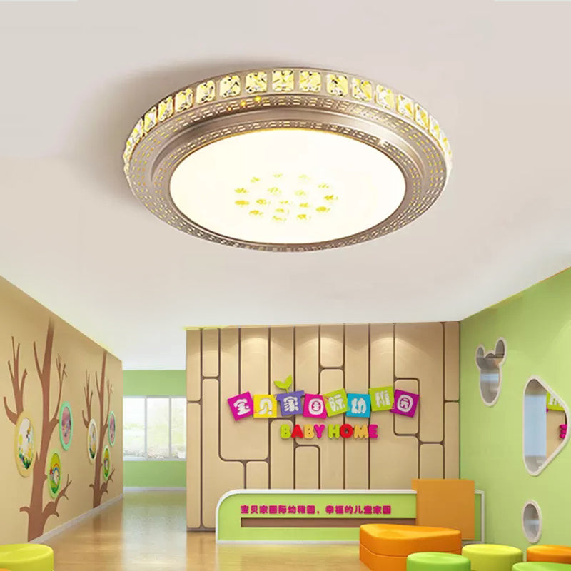 Gold Round Flush Mount Light Acrylic LED Ceiling Mounted Light with Crystal Deco for Kindergarten Clearhalo 'Ceiling Lights' 'Close To Ceiling Lights' 'Close to ceiling' 'Flush mount' Lighting' 95037