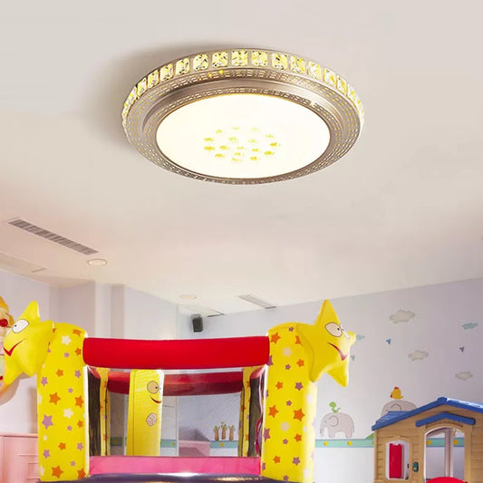 Gold Round Flush Mount Light Acrylic LED Ceiling Mounted Light with Crystal Deco for Kindergarten Clearhalo 'Ceiling Lights' 'Close To Ceiling Lights' 'Close to ceiling' 'Flush mount' Lighting' 95038