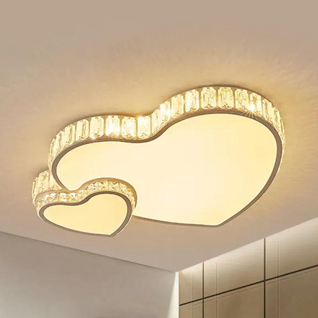 Double Heart LED Flushmount Light Modern Stylish Acrylic Ceiling Light with Clear Crystal Deco in White for Bedroom Clearhalo 'Ceiling Lights' 'Close To Ceiling Lights' 'Close to ceiling' 'Flush mount' Lighting' 95055