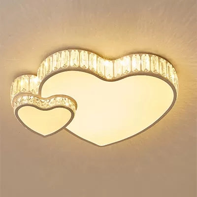 Double Heart LED Flushmount Light Modern Stylish Acrylic Ceiling Light with Clear Crystal Deco in White for Bedroom Clearhalo 'Ceiling Lights' 'Close To Ceiling Lights' 'Close to ceiling' 'Flush mount' Lighting' 95056