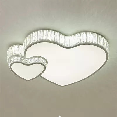 Double Heart LED Flushmount Light Modern Stylish Acrylic Ceiling Light with Clear Crystal Deco in White for Bedroom Clearhalo 'Ceiling Lights' 'Close To Ceiling Lights' 'Close to ceiling' 'Flush mount' Lighting' 95057