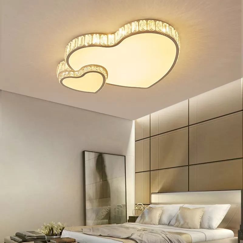 Double Heart LED Flushmount Light Modern Stylish Acrylic Ceiling Light with Clear Crystal Deco in White for Bedroom White Clearhalo 'Ceiling Lights' 'Close To Ceiling Lights' 'Close to ceiling' 'Flush mount' Lighting' 95058