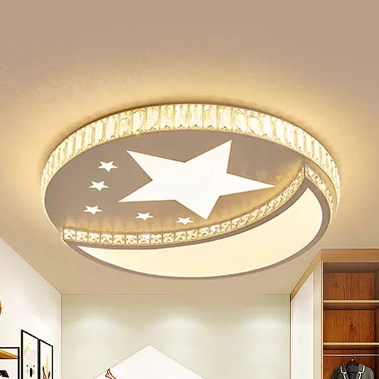 Star and Moon Ceiling Mount Light with Crystal Decoration Acrylic LED Ceiling Lamp in White for Study Room White Clearhalo 'Ceiling Lights' 'Close To Ceiling Lights' 'Close to ceiling' 'Flush mount' Lighting' 95062