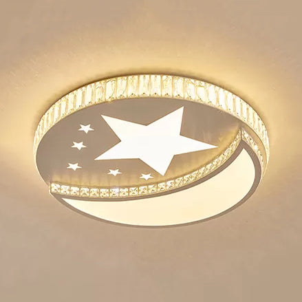 Star and Moon Ceiling Mount Light with Crystal Decoration Acrylic LED Ceiling Lamp in White for Study Room Clearhalo 'Ceiling Lights' 'Close To Ceiling Lights' 'Close to ceiling' 'Flush mount' Lighting' 95063