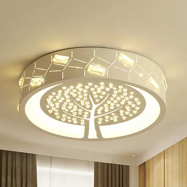 Cartoon White Ceiling Lamp Etched Round Metal LED Flush Ceiling Light with Tree for Hotel Shop White Clearhalo 'Ceiling Lights' 'Close To Ceiling Lights' 'Close to ceiling' 'Flush mount' Lighting' 95076