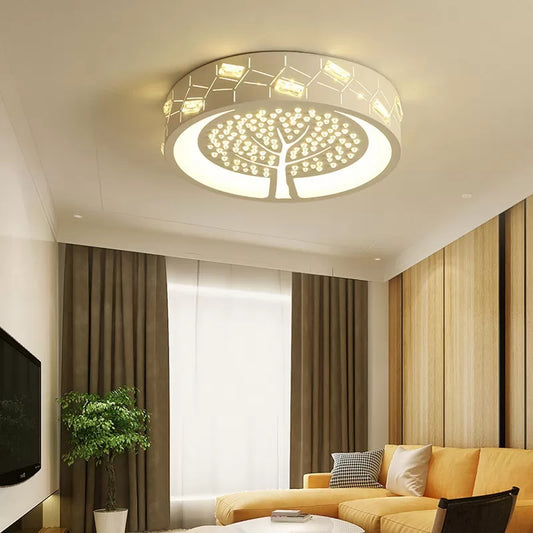 Cartoon White Ceiling Lamp Etched Round Metal LED Flush Ceiling Light with Tree for Hotel Shop Clearhalo 'Ceiling Lights' 'Close To Ceiling Lights' 'Close to ceiling' 'Flush mount' Lighting' 95077