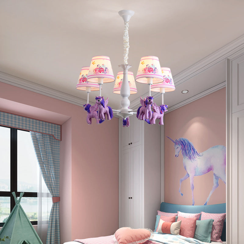 Cartoon Conical Hanging Ceiling Light Metal 5 Bulbs Chandelier Lamp with Unicorn Deco in Purple for Kid Bedroom Purple Clearhalo 'Ceiling Lights' 'Chandeliers' Lighting' options 95366_3313bf29-7721-4193-b718-78a0396a874a