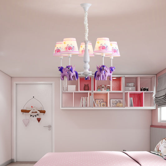 Cartoon Conical Hanging Ceiling Light Metal 5 Bulbs Chandelier Lamp with Unicorn Deco in Purple for Kid Bedroom Clearhalo 'Ceiling Lights' 'Chandeliers' Lighting' options 95367
