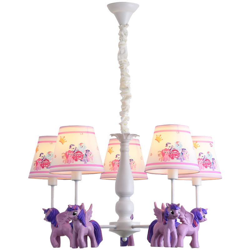 Cartoon Conical Hanging Ceiling Light Metal 5 Bulbs Chandelier Lamp with Unicorn Deco in Purple for Kid Bedroom Clearhalo 'Ceiling Lights' 'Chandeliers' Lighting' options 95368